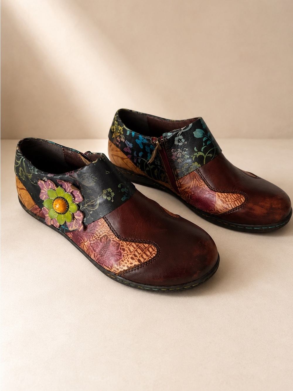 Socofy Vicconfy Floral Leather Artisan Comfort
Shoes EU 39 Brown Boho
